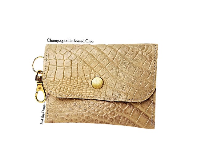 Keep It Gypsy Gold Distressed Crocodile Leather Key Ring Card