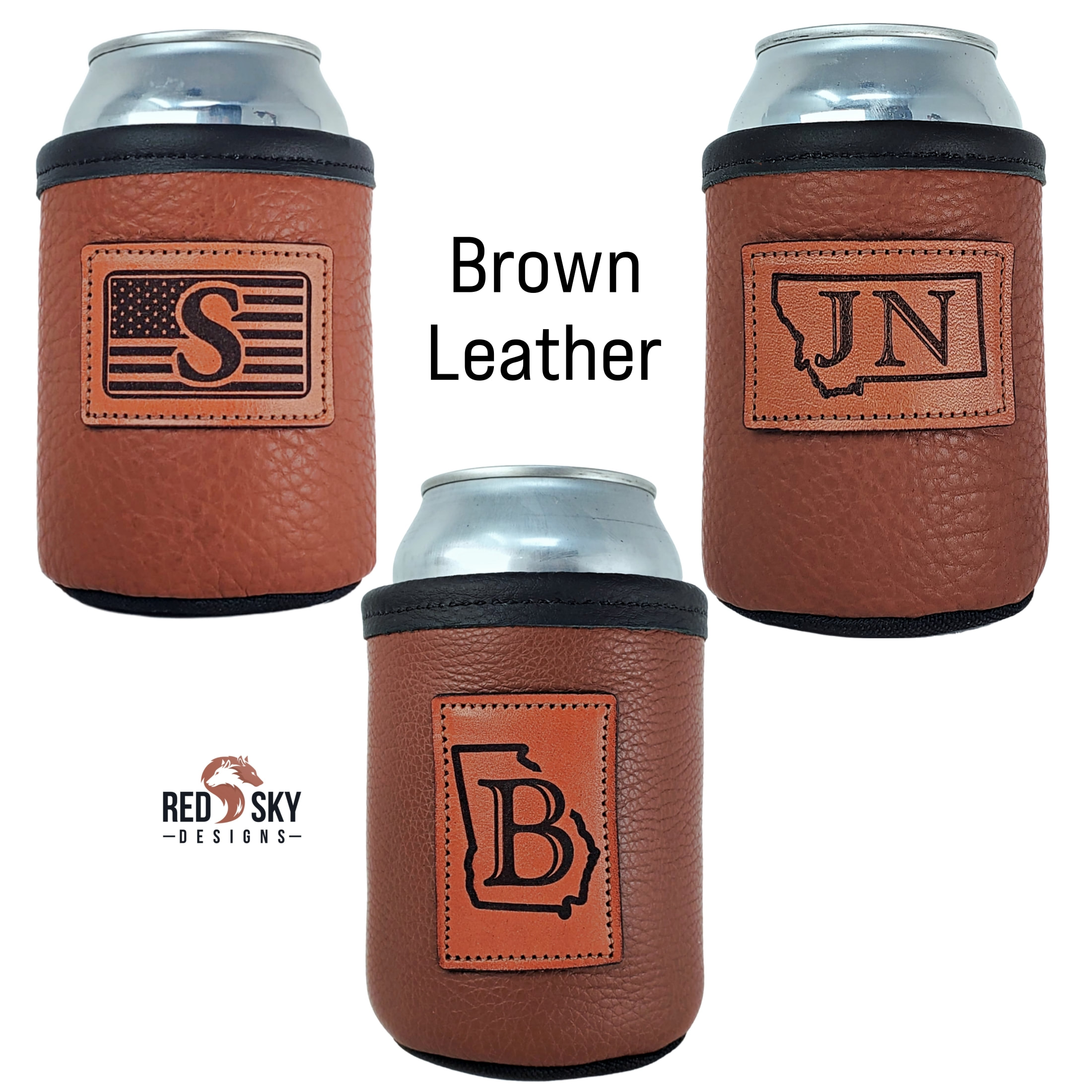Leather Beer Can Holder Bison Leather Koozie Custom Engraved