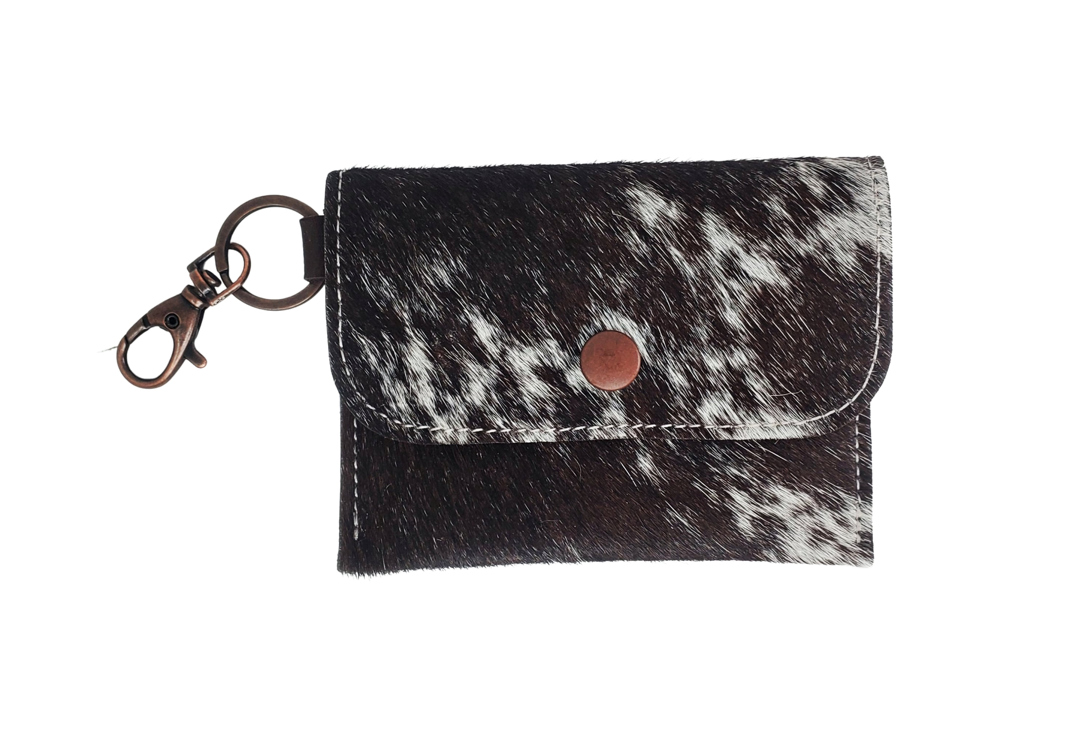 Black and White Cow Print Leather Pouch Keyring